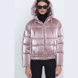 ZARA Metallic Pink Puffer Jacket